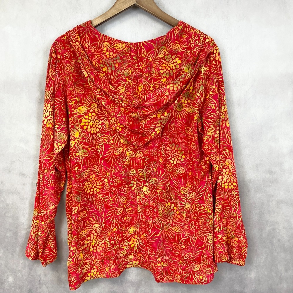 Soft Surroundings Hooded Top PM Red Yellow‎ Floral Boho Coastal Artsy Travelwear - Picture 3 of 9